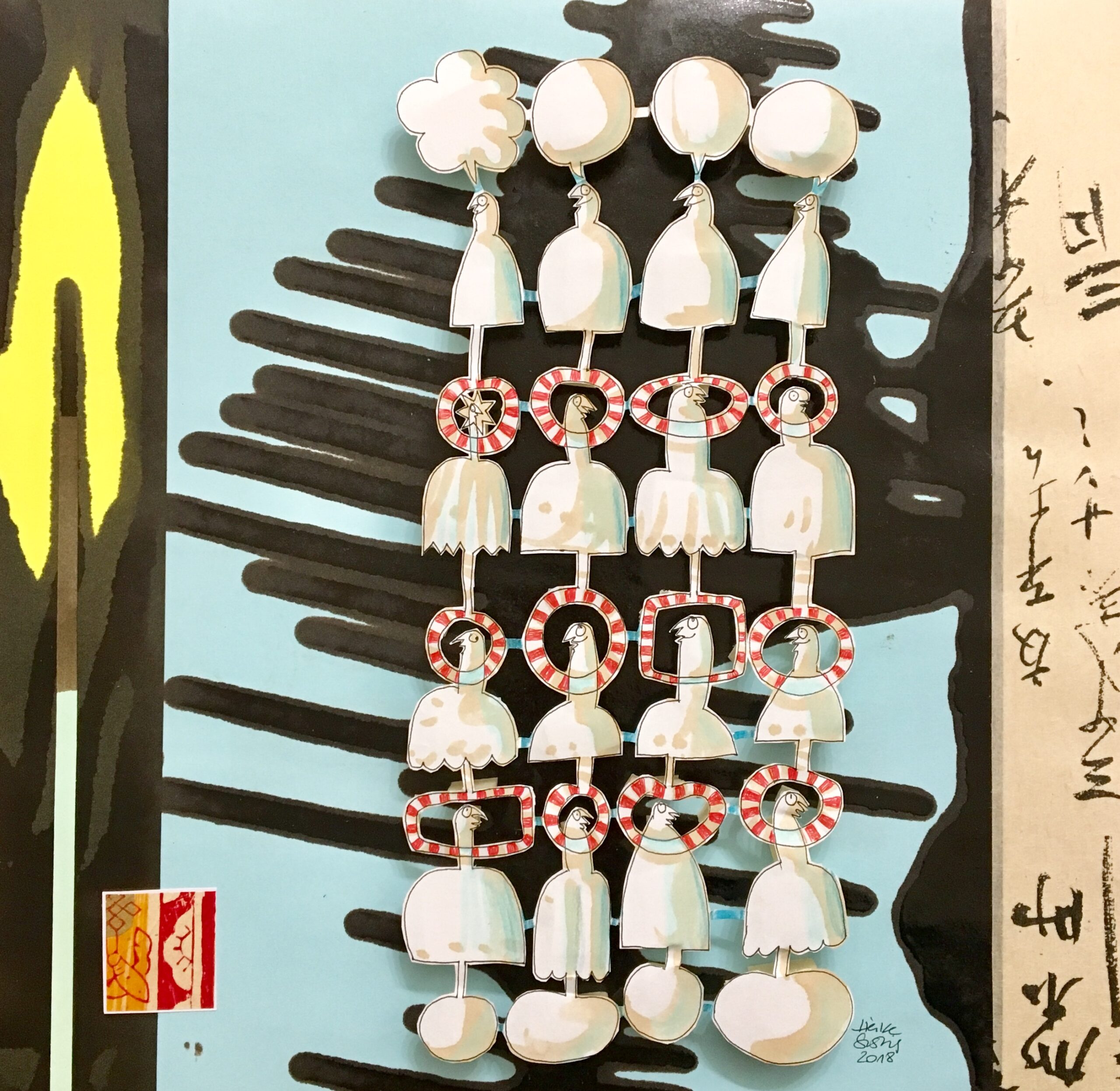 Reliefcollage aus Zeichnung